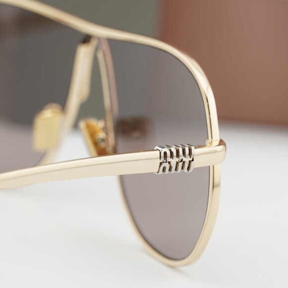 Miu Miu MUA56S 5AK20I Geometric Sunglasses – Gold/Purple Brown main image 5